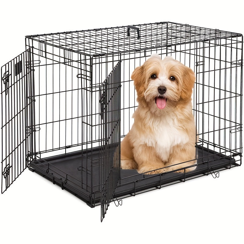 Dog Crate Foldable Metal Wire Dog Cage with Divider Panel & Leak-Proof Tray – Indoor Outdoor Dog Kennel for Small Medium Dogs, Rabbits & Small Animals, Multiple Sizes & Colors