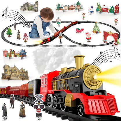 Christmas Train Set for Kids – 43PCS Electric Train Toy with Smoke, Lights & Sound, 6 Cars & 28 Tracks, Switchable Railway Layout, Holiday Birthday Gift for Boys Girls Toddlers