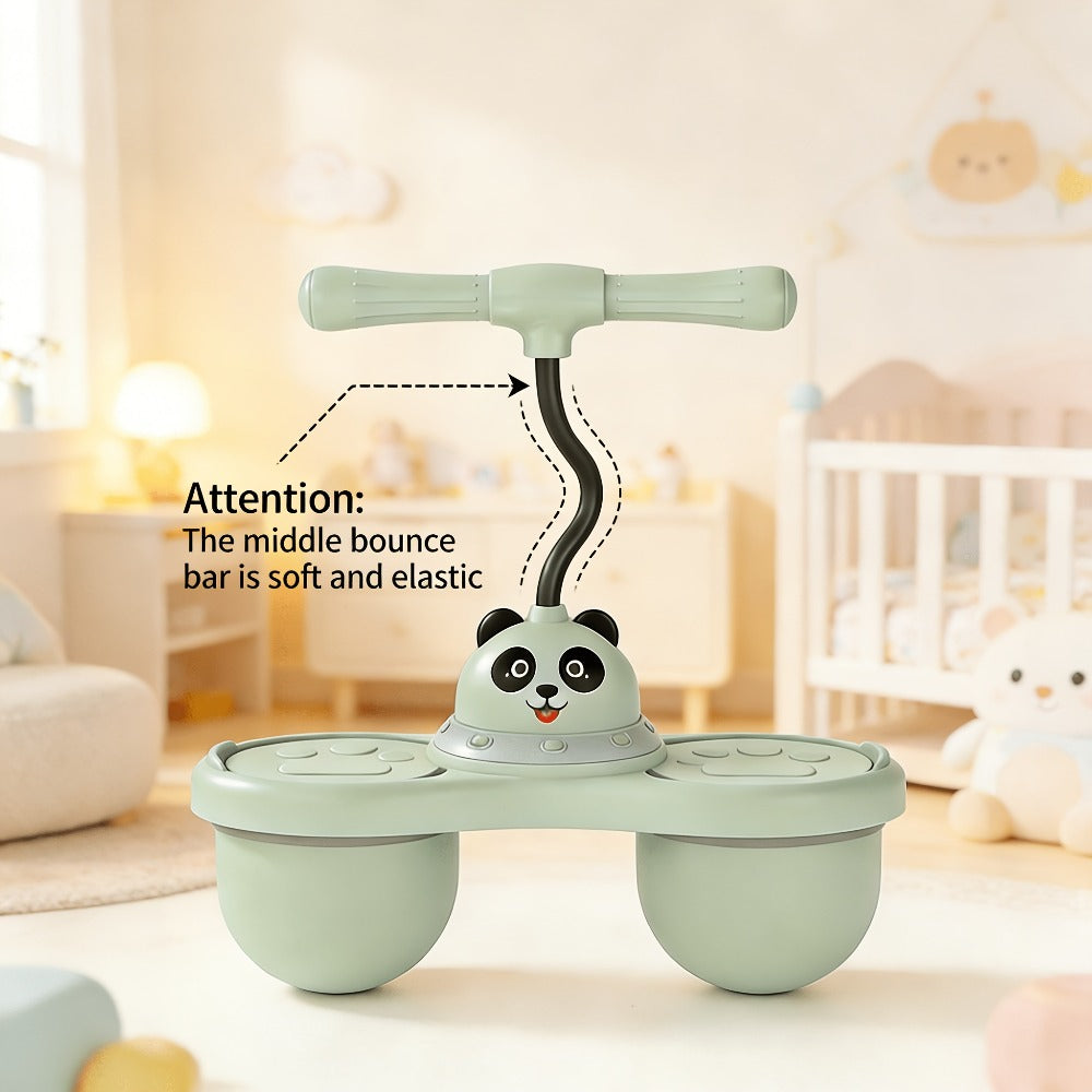 Kids Cartoon Panda Jumping Ball with Handle – Double Bouncy Ball Balance Training Toy, 24.6" Size, Durable TPR+PP, Includes Gas Cylinder & Needle | Pink & Green | Outdoor Fun Gift