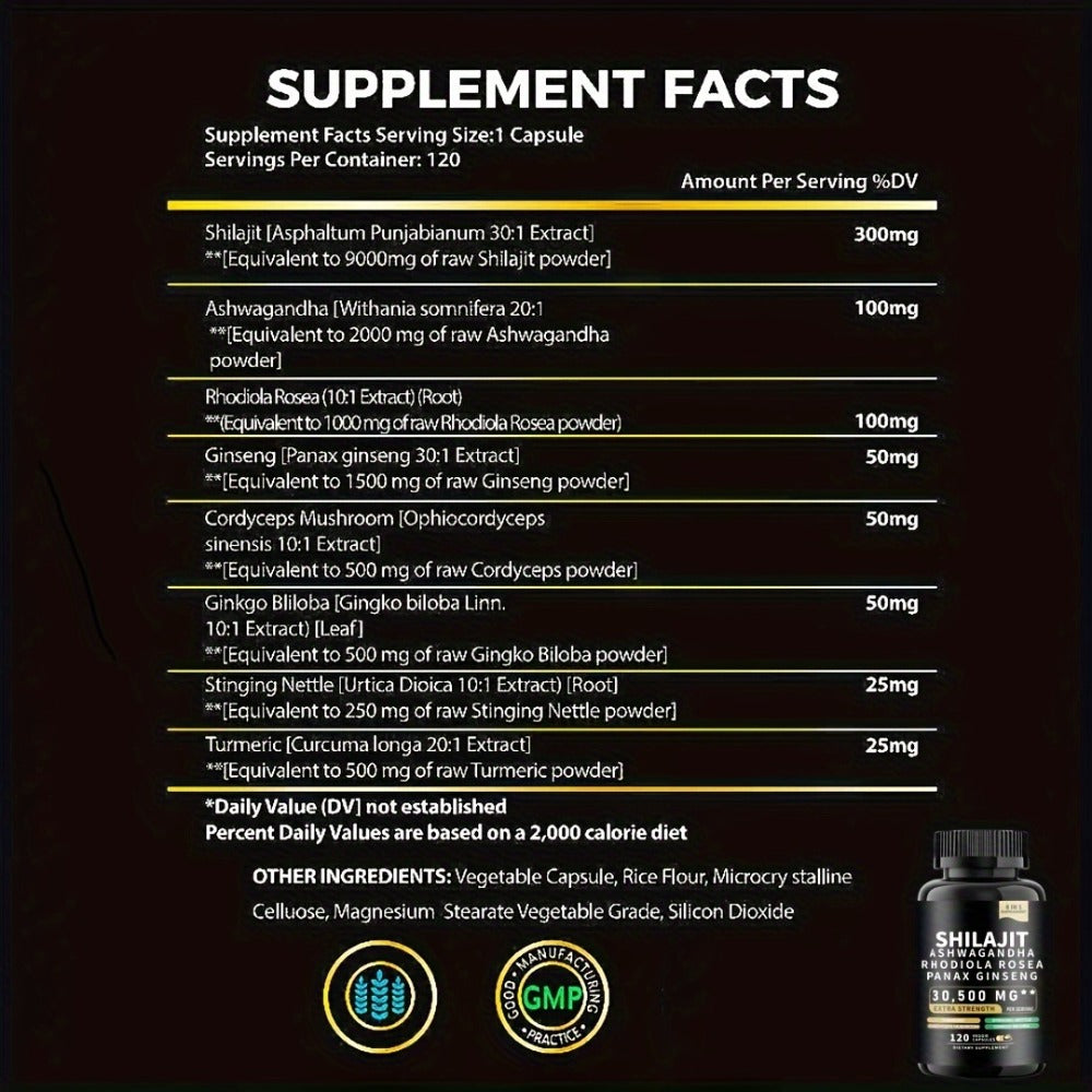 Adaptogen Energy Supplement with Sea Moss & Shilajit – 7-in-1 Formula with Black Seed Oil, Ashwagandha, Rhodiola Rosea, Panax Ginseng & Ginger for Energy, Immunity & Vitality – 240 or 480 Capsules for Men and Women