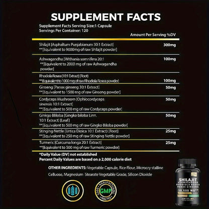 Adaptogen Energy Supplement with Sea Moss & Shilajit – 7-in-1 Formula with Black Seed Oil, Ashwagandha, Rhodiola Rosea, Panax Ginseng & Ginger for Energy, Immunity & Vitality – 240 or 480 Capsules for Men and Women