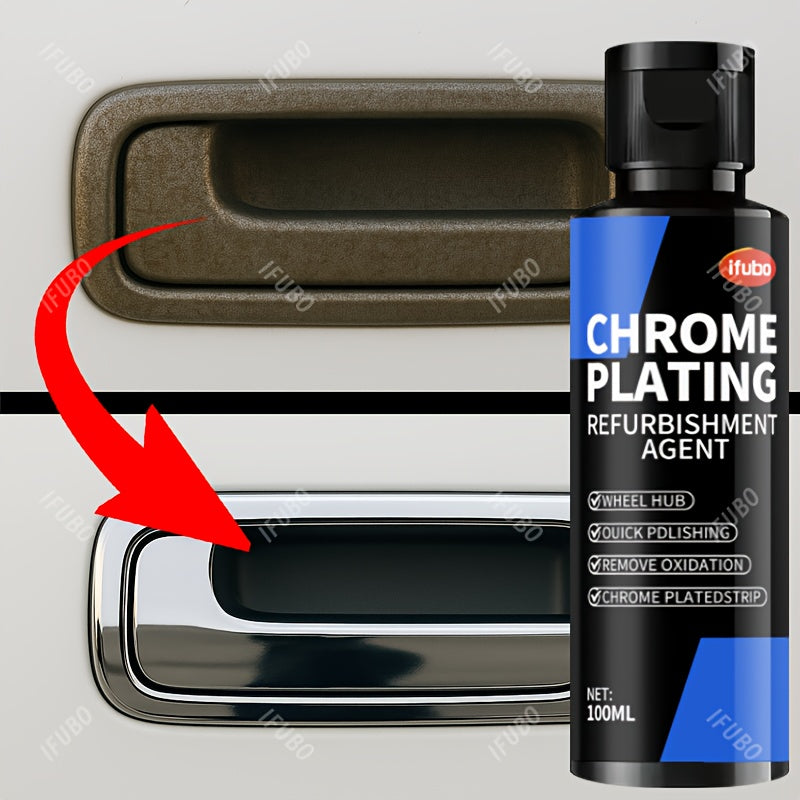Chrome Plating Refurbishment Agent - Quick Polish & Repair for Door Handles, Window Trim, Car Badges - Removes Oxidation, Restores Shine, Universal Use, 3.38oz, Chrome Plating Refurbishment Agent, Door Handle Restoration, Sleek Bottle Design