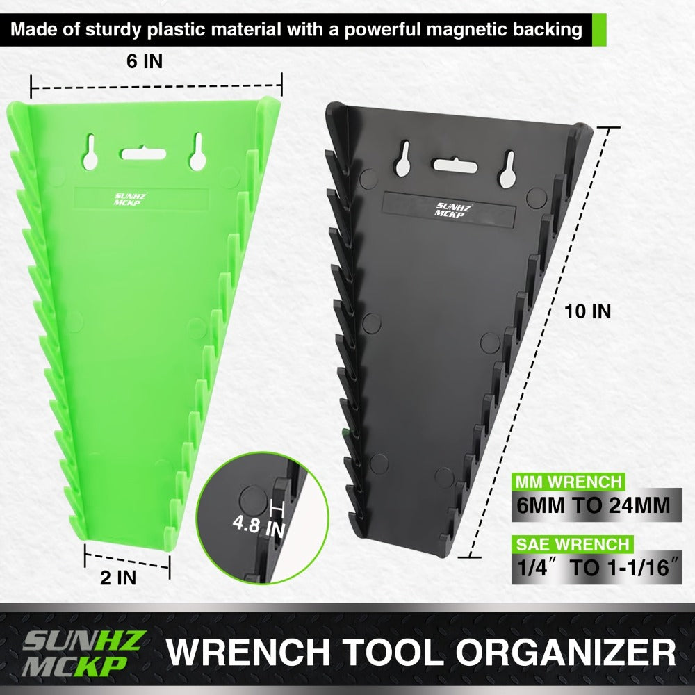 Magnetic Wrench Organizer Rack 4-Pack Tool Tray for SAE 1/4"-1-1/16" and Metric 6mm-24mm Wrenches PE Magnetic Backing for Toolbox Cabinet Steel Surface Storage