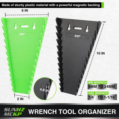 Magnetic Wrench Organizer Rack 4-Pack Tool Tray for SAE 1/4"-1-1/16" and Metric 6mm-24mm Wrenches PE Magnetic Backing for Toolbox Cabinet Steel Surface Storage