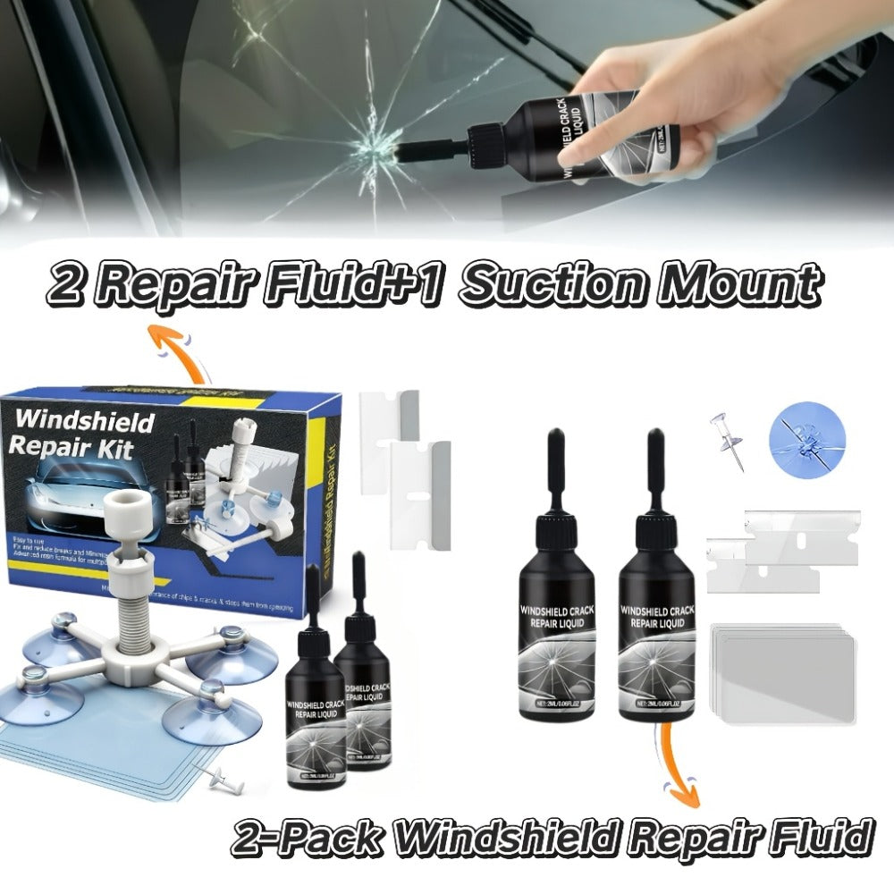 Windshield Repair Kit Nano UV Resin 15-Minute Fix for Bullseye Star Spider Cracks Scratches - DIY Car Glass Crack Repair Fluid with Suction Mount Option