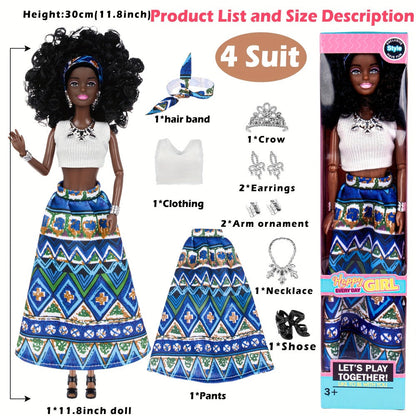 African American Fashion Doll Set 6 Pack 11.5 Inch Bohemian Curly Hair Dolls Removable Boho Outfits Headscarves Silver Necklaces Diverse Gift for Girls Kids Party Favors Birthday Christmas
