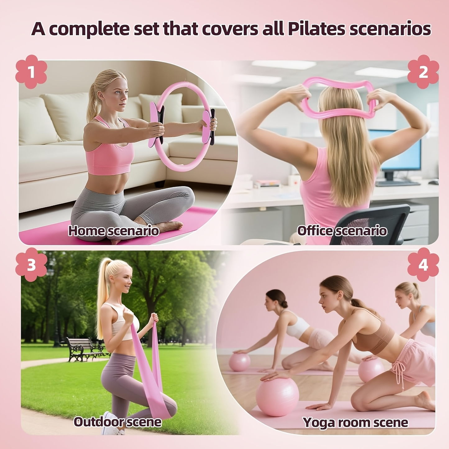 Pilates Kit for Women 14-in-1 – Pilates Ring, 2 Balls, 5 Resistance Bands & Yoga Block for Full Body Core & Flexibility Training, Portable Home Pilates Set
