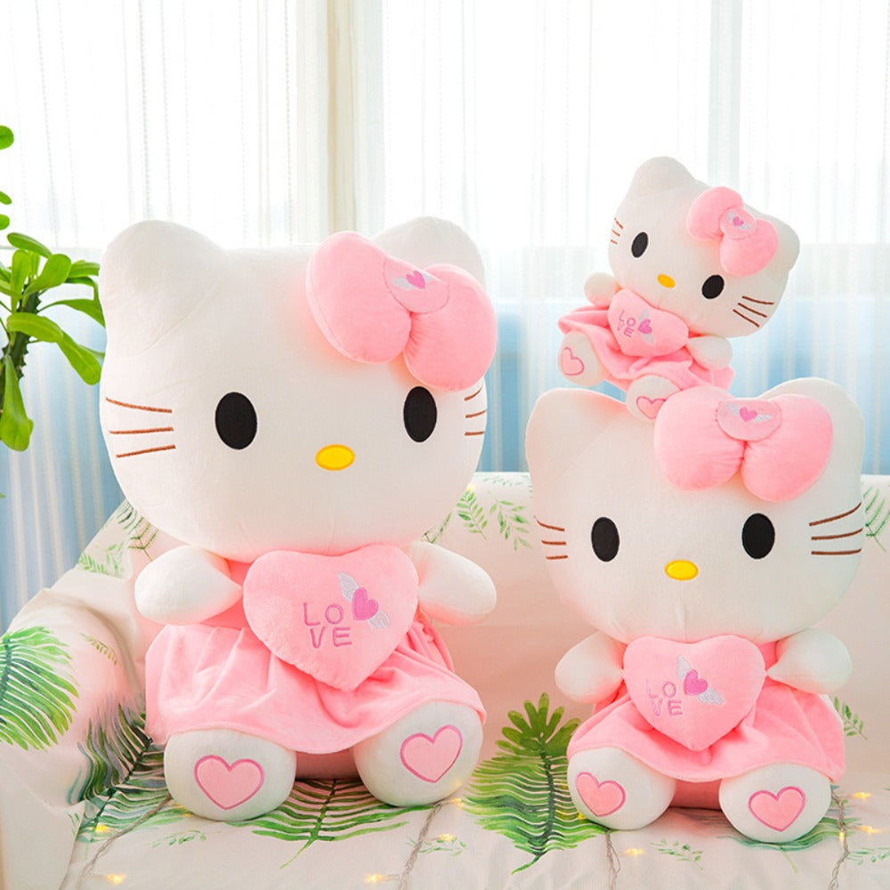 Hello Kitty Stuffed Animal Plush Doll Officially Licensed Sanrio – Pink White KT Cat Soft Cuddly Plush with Hugging Heart, Kawaii Collectible Gift for Girls Kids Teens Fans, Birthday Christmas Valentine