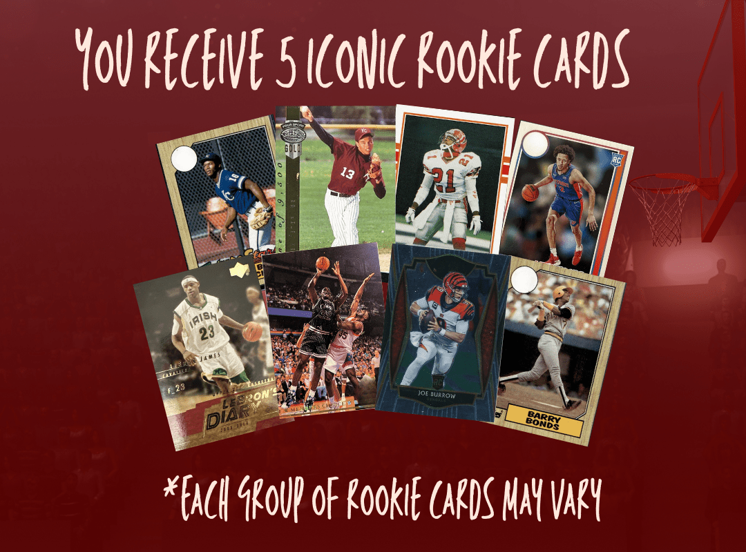 Sports Rookie Card Lot of 5 Cards NBA NFL MLB | Hall of Famers & Stars LeBron James Derek Jeter Barry Bonds | Near Mint Authentic Licensed Collector Gift