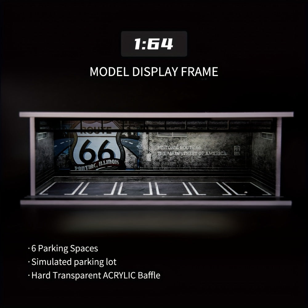 1:64 Diecast Car Display Case with LED Lighted Garage Diorama – Expandable Showcase for 6 Model Cars, Clear Acrylic Cover, Dustproof Collector Gift for Men