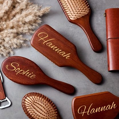 Personalized Engraved Wooden Hair Brush Custom Name - Handmade Bridesmaid Wedding Gift Mother's Day Teacher's Day Valentine's Day Gift for Women Round Square