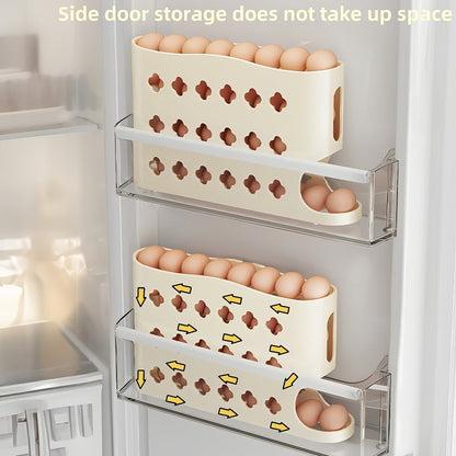 Egg Dispenser for Refrigerator, 4-Tier Automatic Rolling Egg Holder Rack – Space-Saving Egg Storage Organizer for Fridge, Kitchen Cabinet, Countertop and Table