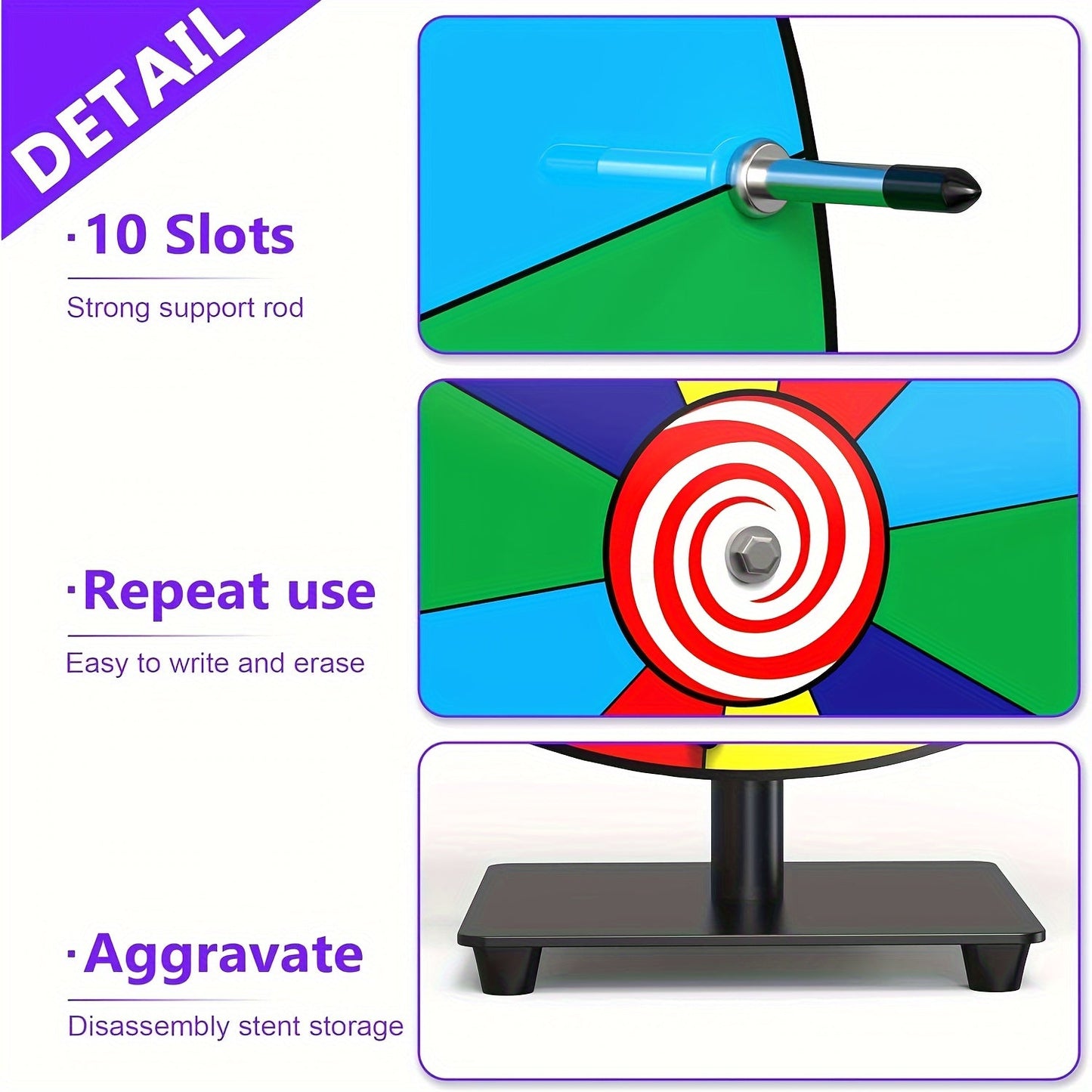 Spinning Prize Wheel 10 Inch - Rotating Game Wheel for Party Games, Family Game Night, Classroom Activities, Prizes, Questions & Challenges, Fun Interactive Spin Wheel