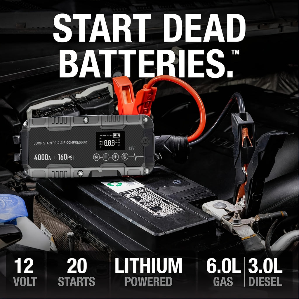 8000mAh Multifunctional Emergency Start Power with Air Pump, 150PSL Portable Car Battery Starter, Digital Tire Inflator, Portable Vehicle Battery Charger, Suitable for 2.64 Gallon Gas Or 2.38 Gallon Diesel Batteries Car Jumper Starter Portab
