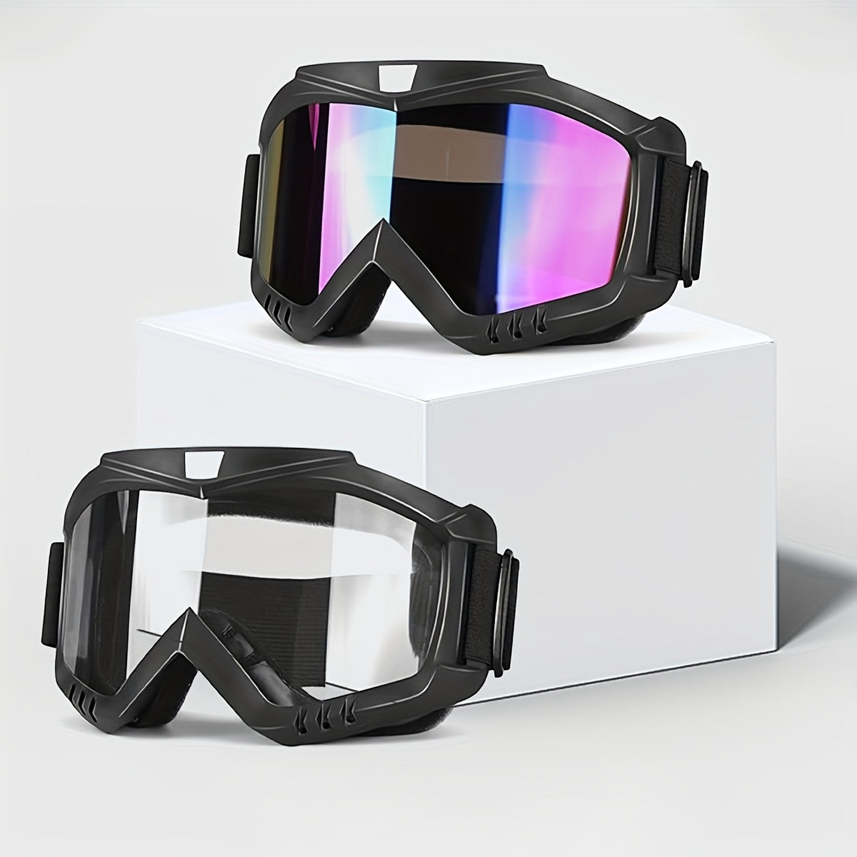 Ski Goggles 2-Pack Unisex UV400 Anti-Fog TPU Frame Adjustable Elastic Strap Snow Goggles for Skiing Snowboarding Ice Hockey Alpine Skiing – Fits All Face Shapes
