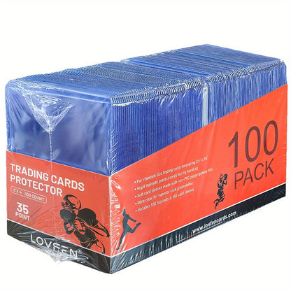Trading Card Toploads 100 Pack + 100 Card Sleeves – Premium Hard Plastic 3x4 Top Loaders for Baseball Sports Cards, TCG Pokemon Collector Card Protectors Holder Set