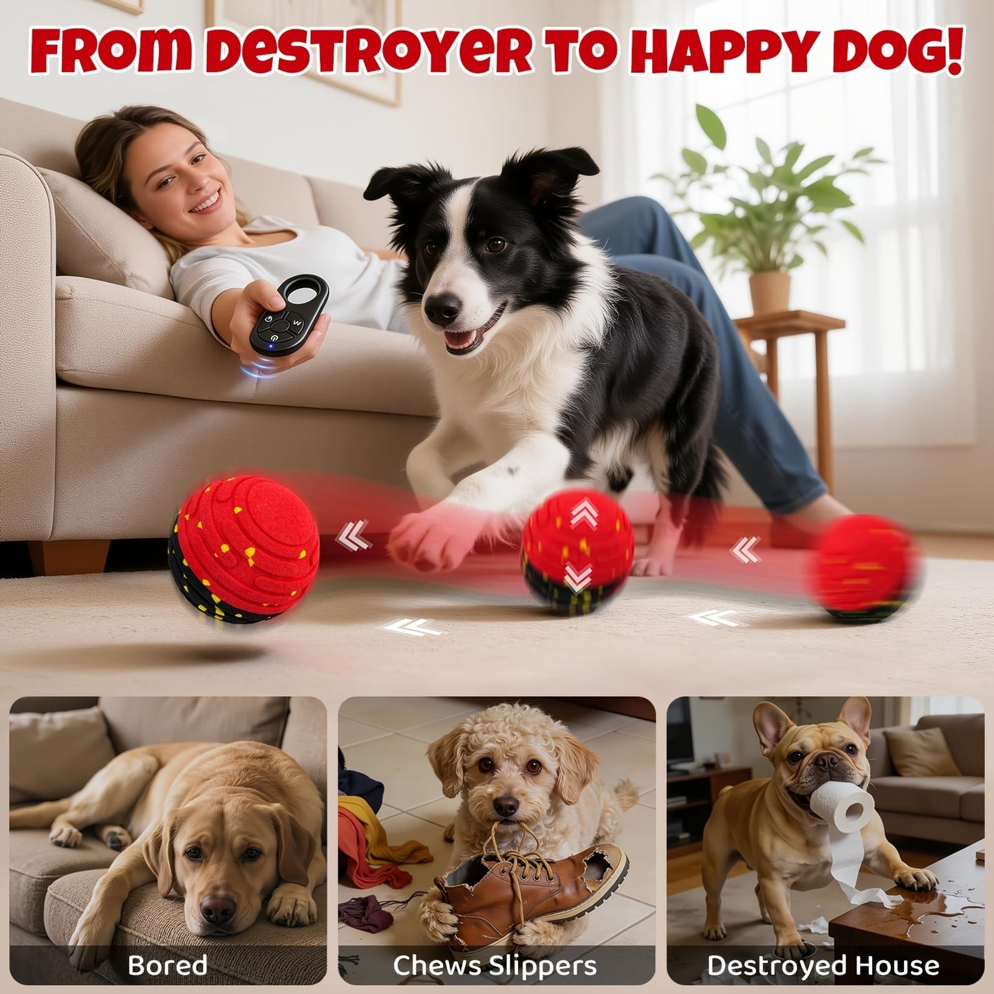 Remote-Controlled Interactive Dog Toy Ball – Self-Rolling Bouncing Ball for Small, Medium & Large Dogs | Indoor & Outdoor Use