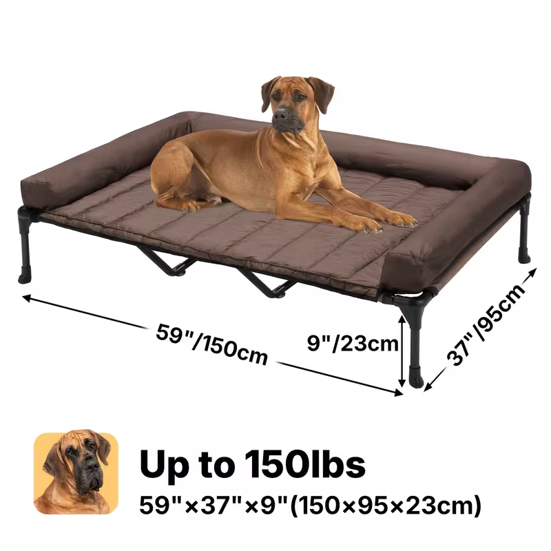 Elevated Dog Bed with Cooling Mesh & Removable Bolster Pillow Top Mat – Raised Dog Cot Bed, No-Slip Feet, Breathable Dog Sofa Bed for Indoor & Outdoor Use