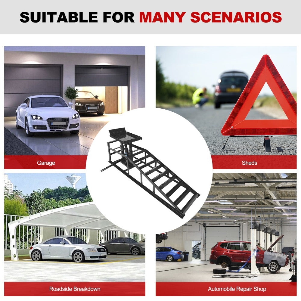 Hydraulic Vehicle Ramps 11,000 lb 5T Low Profile Heavy Duty Lift Service Ramps for Truck Trailer Garage – Adjustable Height, 1 Pack & 2 Pack, Red & Black