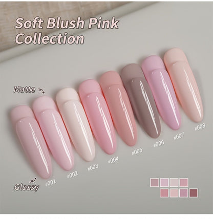 Gel Nail Polish Set 8 Colors Semi-Permanent Soak-Off LED Cure Long-Lasting Manicure Kit - 0.51oz Each Bottle Gentle Pink Shades 001-008 DIY Home Salon Nail Art Gift for Women
