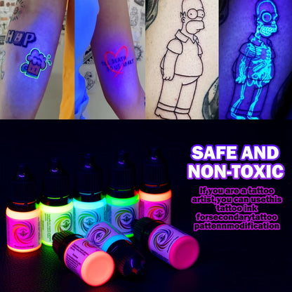 UV Fluorescent Tattoo Ink Set 8 Colors – Professional Long-Lasting Blacklight Tattoo Pigment for Body Art, Permanent Makeup & DIY Tattoo – Vibrant Neon Violet Glow Ink