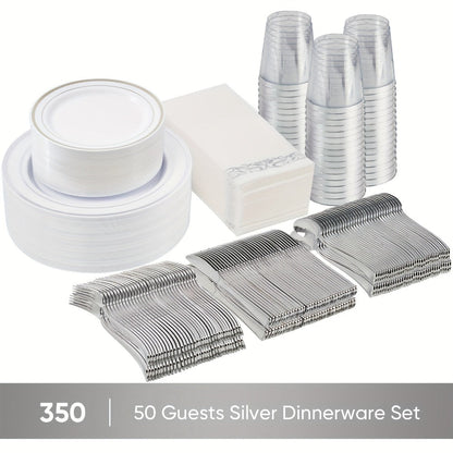 Disposable Dinnerware Set 350pcs for 100 Guests Party Plates Cups Silverware Napkins Wedding