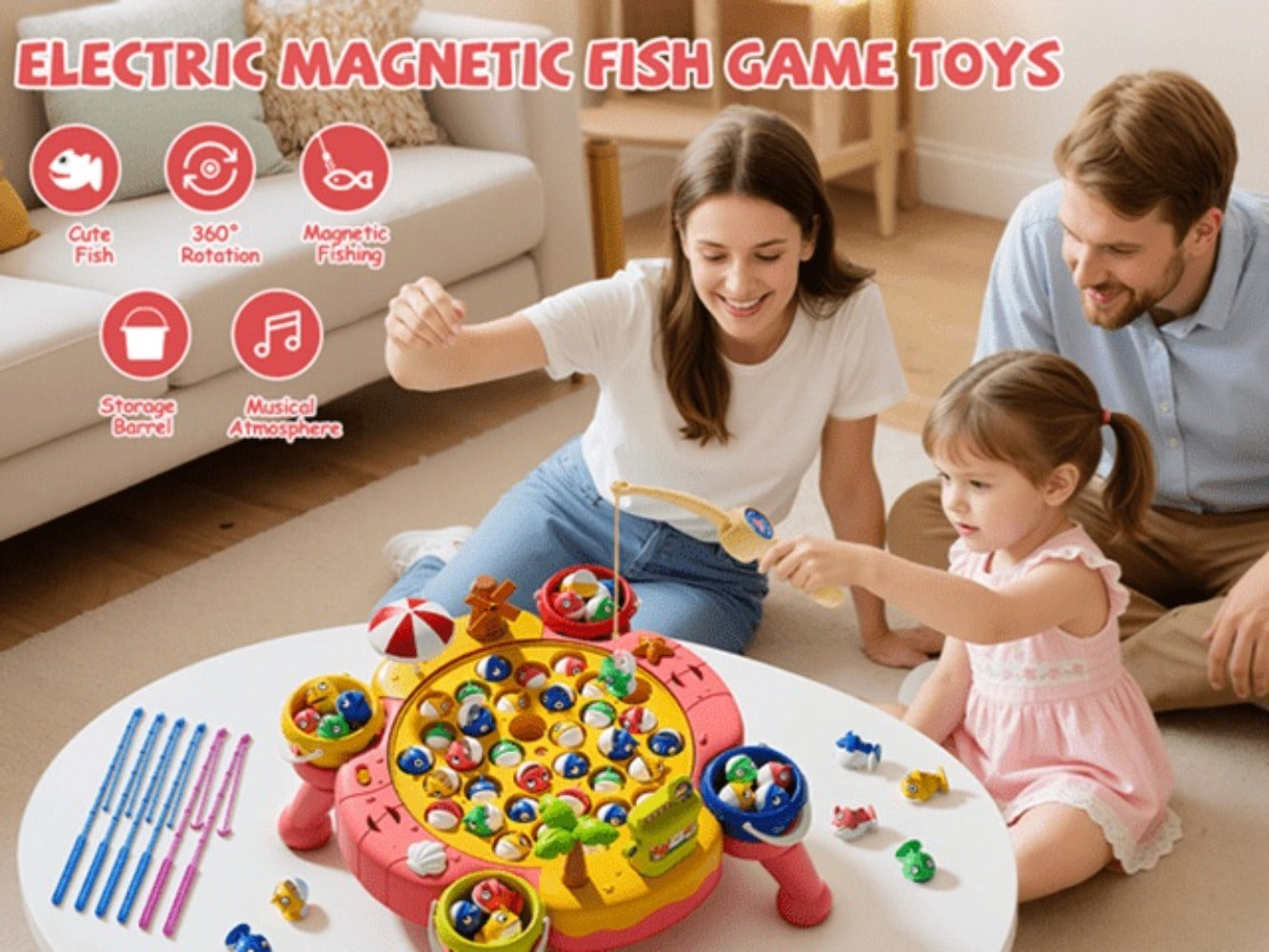 Magnetic Fishing Game for Kids 66 Pieces – Ocean Fishing Toy Set with Rods for Toddlers Ages 3 4 5 6, 1-8 Players, Birthday Gift for Boys & Girls