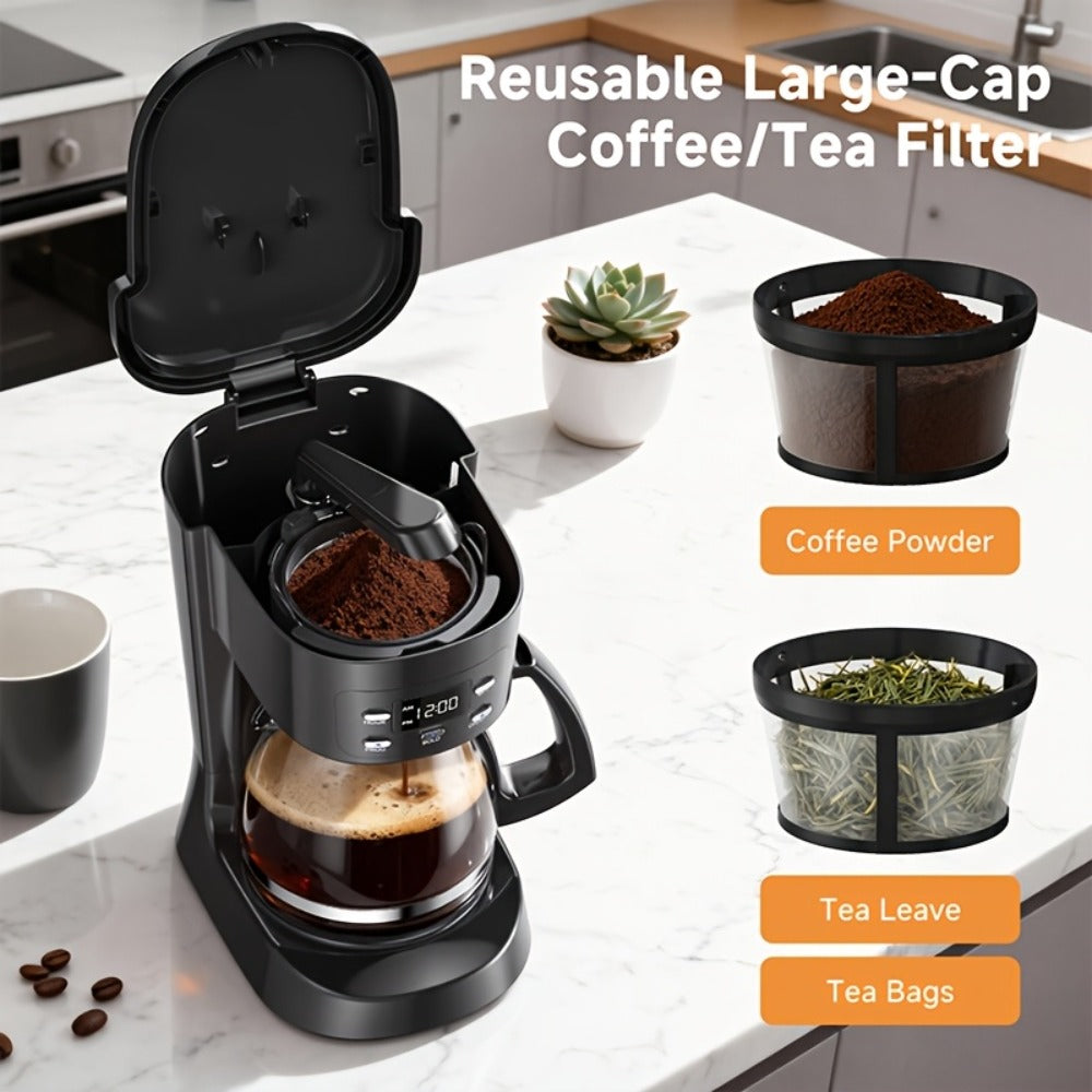 5-Cup Programmable Digital Coffee Maker – Auto Brew, Sneak-A-Cup Anti-Drip, Washable Basket Filter, Keep-Hot Plate & Water Level Window, Drip Coffee Machine for Home & Office – Black, White
