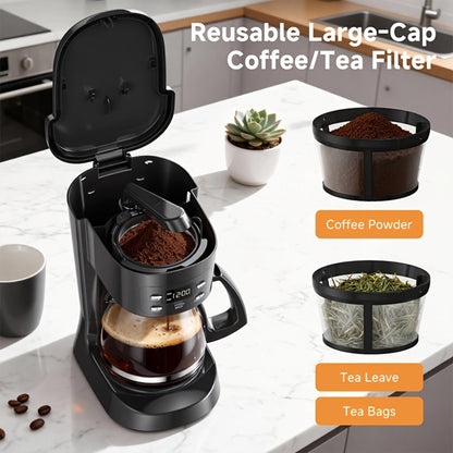 5-Cup Programmable Digital Coffee Maker – Auto Brew, Sneak-A-Cup Anti-Drip, Washable Basket Filter, Keep-Hot Plate & Water Level Window, Drip Coffee Machine for Home & Office – Black, White