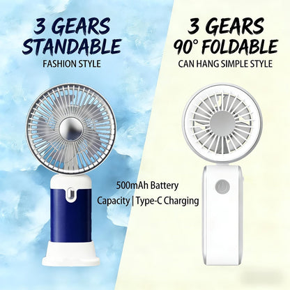 Handheld & Standing Fan Rechargeable USB | 3-Speed Portable Mini Fan, Foldable Dual-Mode Design for Travel, Office & Outdoor Use – Perfect Summer Gift for Women & Girls, White & Blue, 1pc & 2pcs