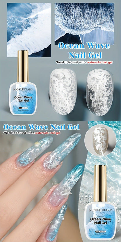 Watercolor Marble Ocean Wave Nail Art Gel Polish Set NICOLE DIARY 2pcs 15ml Each - UV LED Cured Long Lasting Glossy Ink Effect DIY Home Manicure No Resin Remover Needed Nail Gel Kit for Women