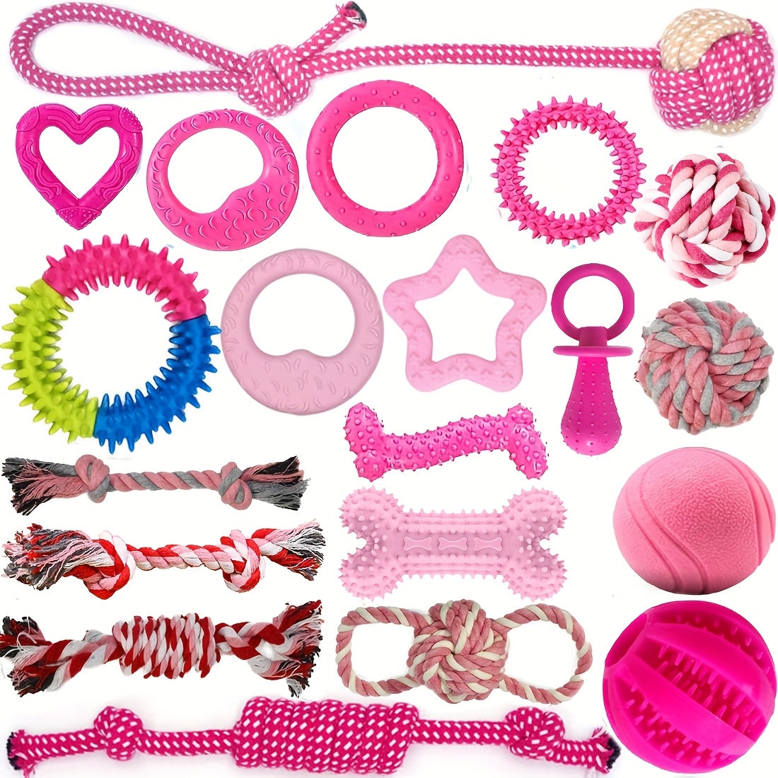 Puppy Teething Chew Toys Pink Bundle 5 or 8 Pack Soft Dog Toothbrush Toy & Interactive Chew Balls for Small Dogs - Cute Puppy Toy Set for Teething Relief & Dental Care