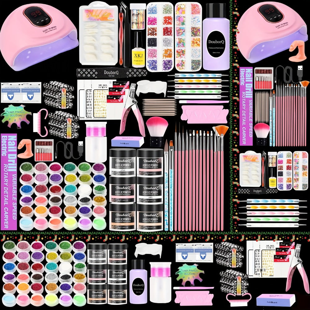 Acrylic Nail Kit Full Set with Electric Nail Drill Machine Acrylic Powder Liquid Monomer Nail Tips UV LED Lamp Art Decoration & Manicure Tools - Complete Beginner Professional Starter Kit