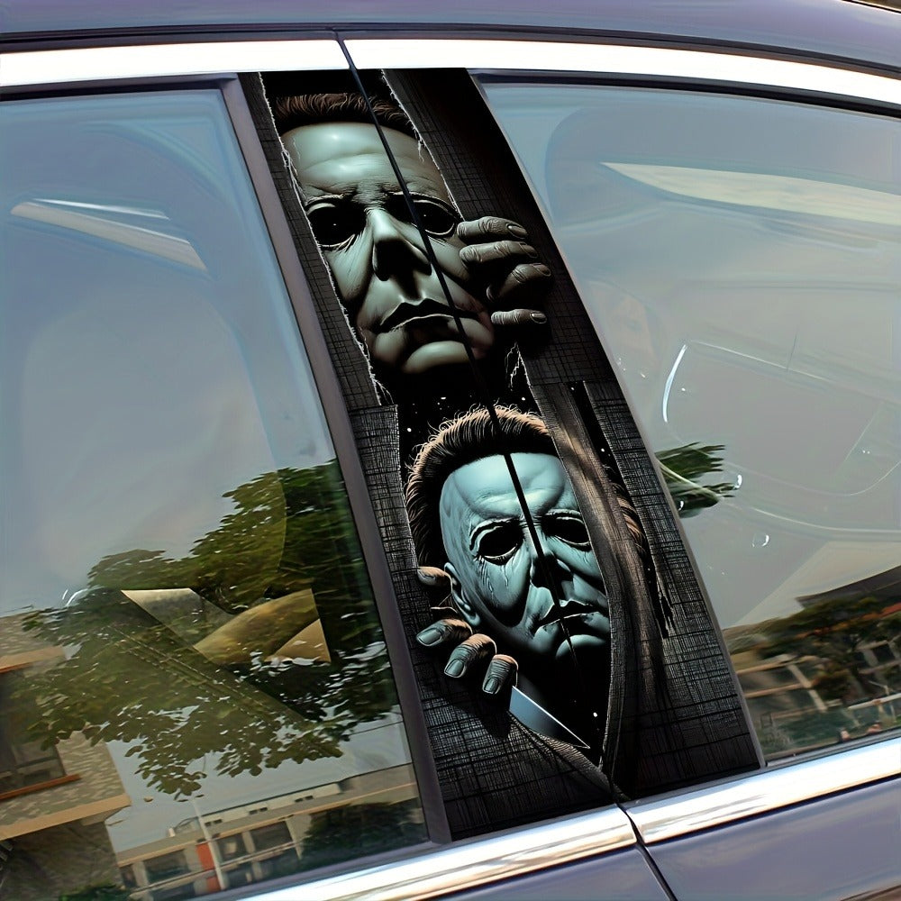 Horror Masked Figure Car Stickers 2PCS - Matte Vinyl Waterproof Scratch-Resistant Decals, Easy Apply No Residue, Halloween Car Window Bumper Sticker Set