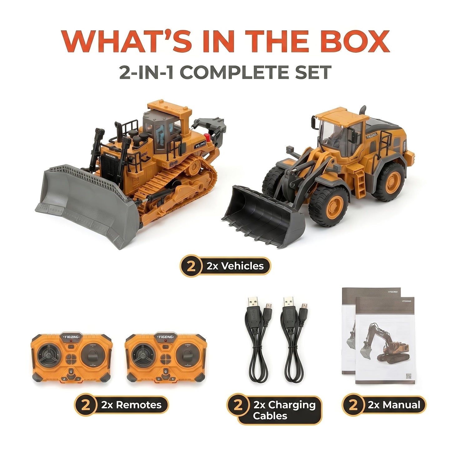 RC Engineering Vehicle Set 11-Channel 2.4GHz – 2-in-1 & 4-in-1 Remote Control Excavator Dump Truck Bulldozer, Alloy Construction Toy Fleet for Kids Boys, Best Birthday Christmas Gift Ages 6+