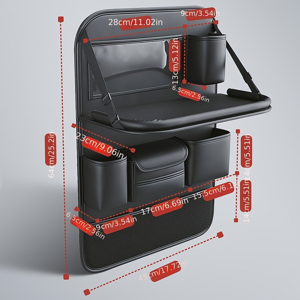 Faux Leather Premium Car Seat Back Organizer Travel Additions Seat Storage Bag Back Seat Dining Table And Cup Holder Universal Model