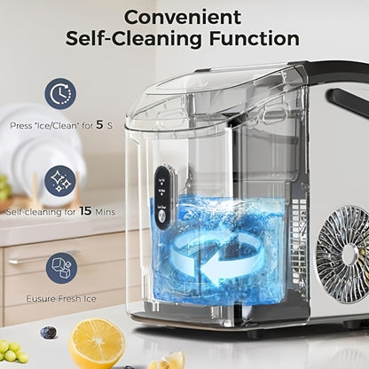 Stainless Steel Ice Maker Countertop – 35 Lbs Soft Chewable Nugget Ice or 26 Lbs Bullet Ice, Pebble Portable Ice Machine for Home, Kitchen, Office, Party, RV & Camping