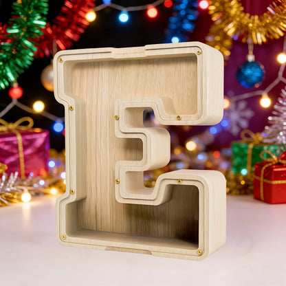Alphabet Letter Piggy Bank A-Z Wooden Coin Bank Large Capacity Transparent – Personalized Savings Box for Kids | Back to School, Christmas & Birthday Gift