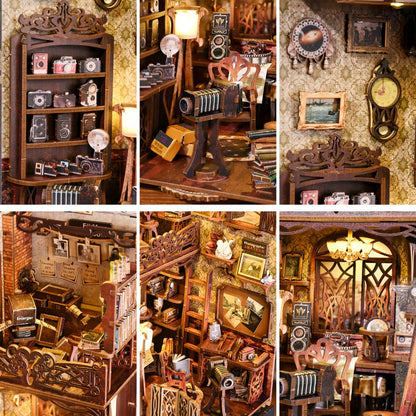 Book Nook Kit Film Darkroom DIY – Vintage Photography Bookshelf Insert Decor, 3D Wooden Puzzle Bookend Model Building Set for Adults Teens, Home Office Living Room Decoration, No Battery Needed