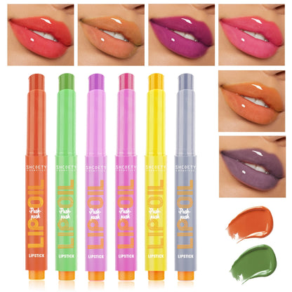 6-Piece Neon Press-On Lip Gloss Set High-Gloss Moisturizing Long-Lasting Bold Lip Makeup — Vibrant Mixed Shades Plumping Glossy Lipstick Bundle Gift Set for Women Girls All Skin Tones