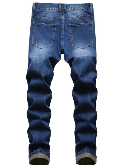 Men's Slim Fit Jeans - Classic Wash Distressed Streetwear