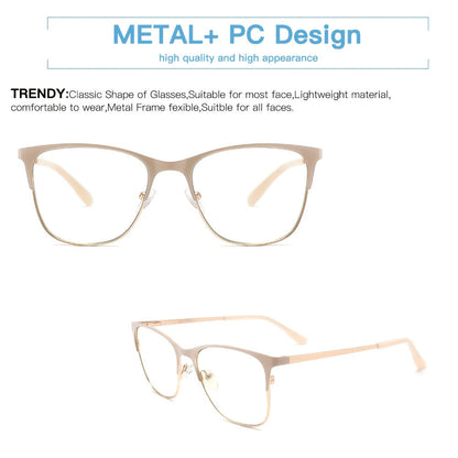 Anti Blue Light Reading Glasses 3 Pack Metal Frame Rectangular Readers – Polycarbonate Lenses, Spring Hinges, Unisex Men Women Mixed Colors, Multiple Magnification Strengths for Reading and Screen Use