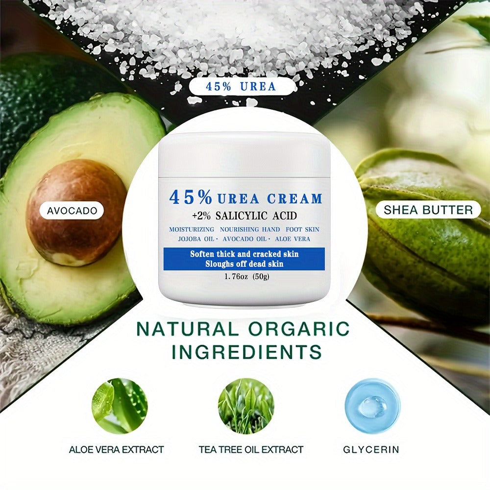 45% Urea Foot Cream with 2% Salicylic Acid – Cracked Heel Repair Lotion for Dry Rough Thick Skin Exfoliating Dead Skin Softening & Repairing Foot Care Treatment 1.76oz