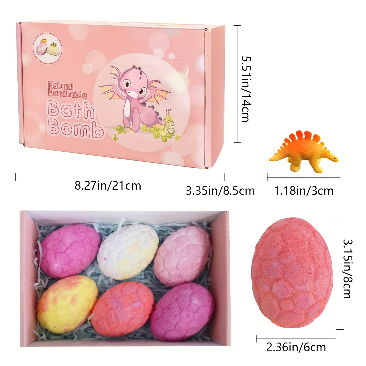Dinosaur Bath Bombs Gift Set 6pcs Surprise Toy Inside Fizzy Bath Balls for Kids Boys Girls Fun Colorful Scented Birthday Christmas Easter Holiday Party Favor Gift Pink