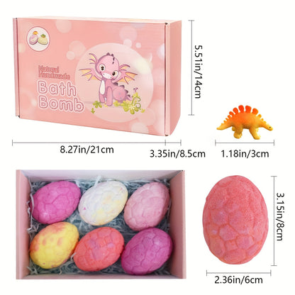 Dinosaur Bath Bombs Gift Set 6pcs Surprise Toy Inside Fizzy Bath Balls for Kids Boys Girls Fun Colorful Scented Birthday Christmas Easter Holiday Party Favor Gift Pink