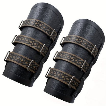 Medieval Faux Leather Bracers Viking Arm Guards – Embossed Renaissance LARP Cosplay Costume Accessory for Halloween, Stage Performance & Photography, Brown & Black, 1pc or 2pcs