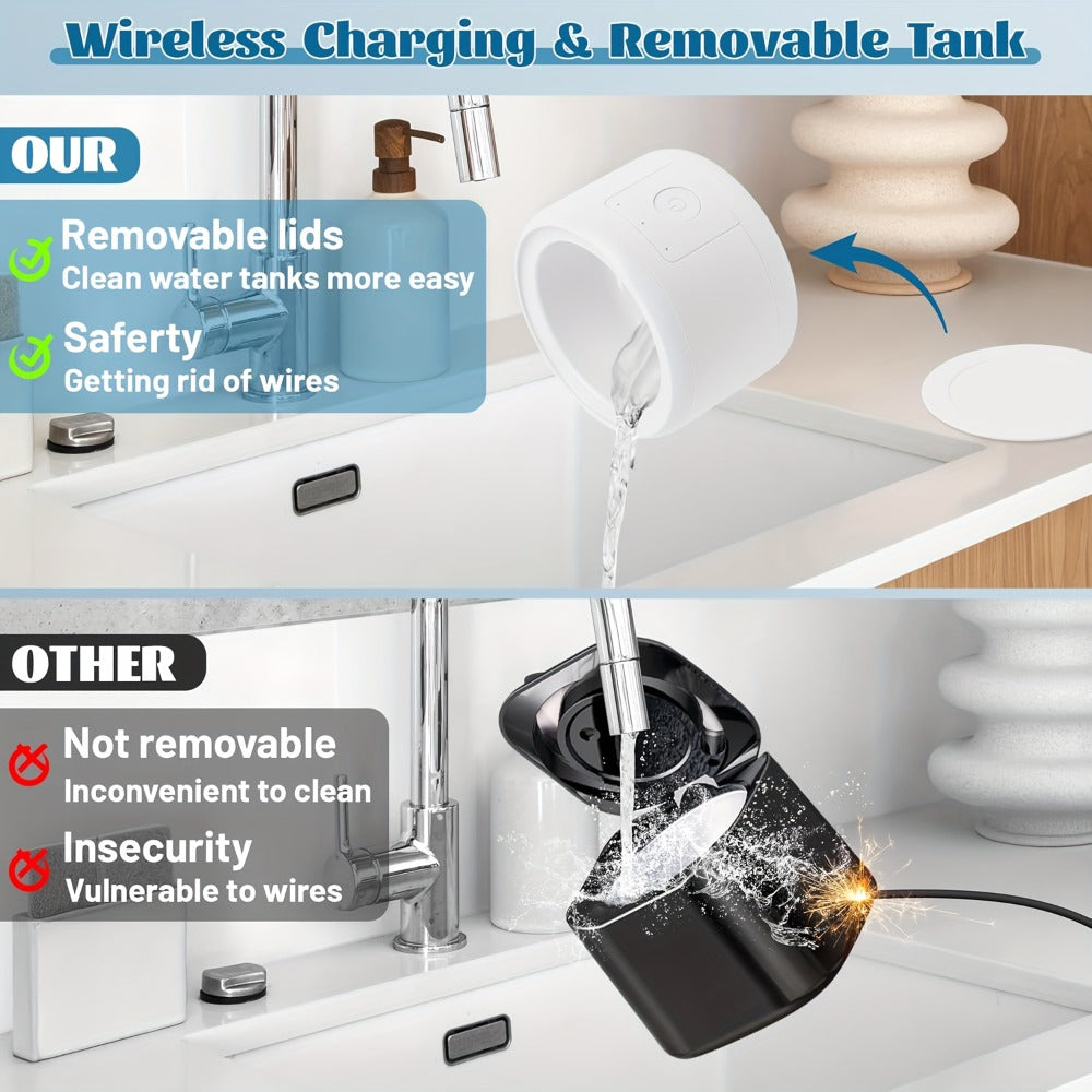 Electric Ultrasonic Cleaner Machine for Dentures Jewelry & Glasses — USB Rechargeable 3 Speeds Auto Timer 180ml Tank One-Touch Portable Dental Cleaning Device for Home & Travel