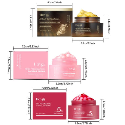 PDRN Collagen Capsule Cream Set 3pcs Vitamin C Niacinamide Advanced Capsule Technology Deep Moisturizing Day Night Face Cream — Brightening Firming Pore Minimizing Skincare Gift for Women