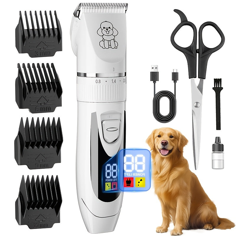 Pet Hair Clipper Cordless Adjustable Comb - Silent Low Noise Rechargeable Electric Dog Cat Grooming Scissors Set, Multiple Style Options, USB Charging Wireless Pet Trimmer for Dogs Cats