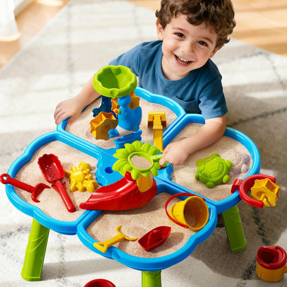 4-in-1 Sand & Water Table for Toddlers & Kids – Outdoor Sensory Play Sandbox Activity Table with Beach Toys, Summer Holiday Backyard Toy for Ages 2+, Accessories Color Random